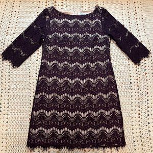 J. Howard Maroon Alencon Lace 3/4 Sleeve Dress Size 12